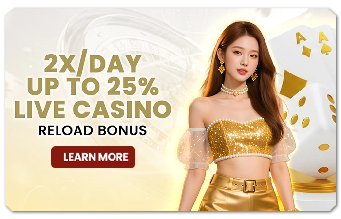 You are currently viewing 2X/DAY UP TO 25% LIVE CASINO RELOAD BONUS