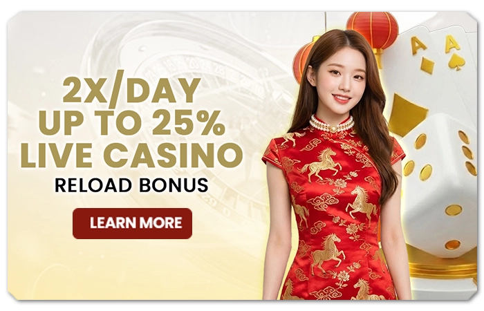 You are currently viewing 2X/DAY UP TO 25% LIVE CASINO RELOAD BONUS